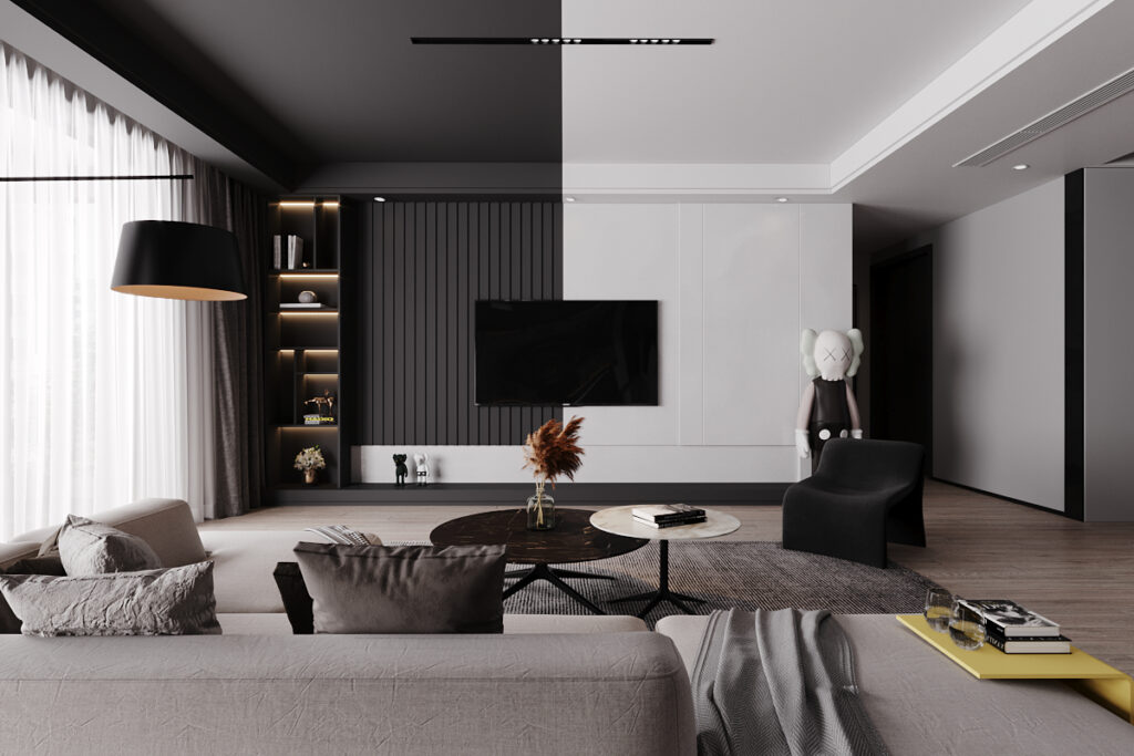 Thiết kế nội thất phòng khách tối giản, đầy đủ tiện nghi cho nhà phố tại Láng Hạ.