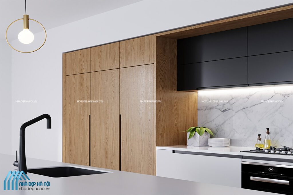 Thiết kế nội thất phòng bếp tối giản (Minimalism) cho nhà phố tại Hà Đông.