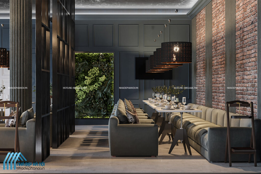 Thiết kế nhà hàng sang trọng hiện đại tại Hà Nội với không gian xanh.