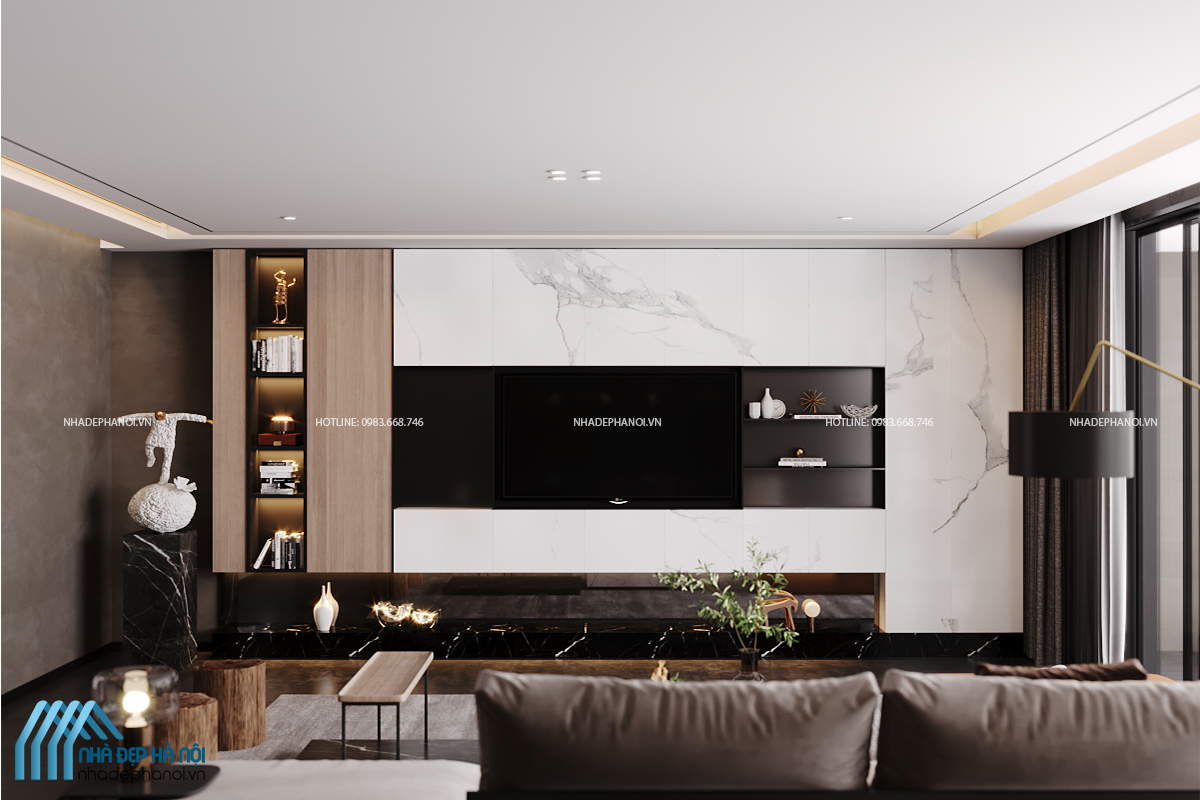 Thiết kế nội thất phòng khách phong cách Rustic hiện đại, ấn tượng cho chung cư The Legacy 