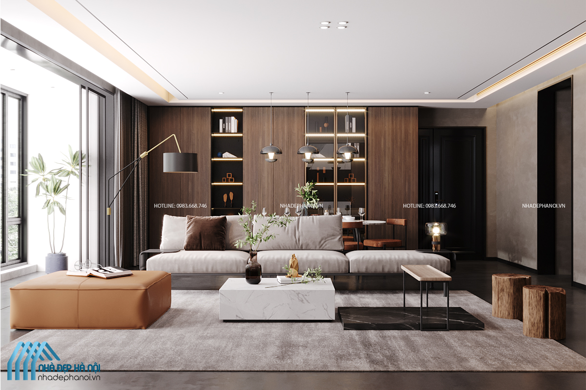 Thiết kế nội thất phòng khách phong cách Rustic hiện đại, ấn tượng cho chung cư The Legacy 