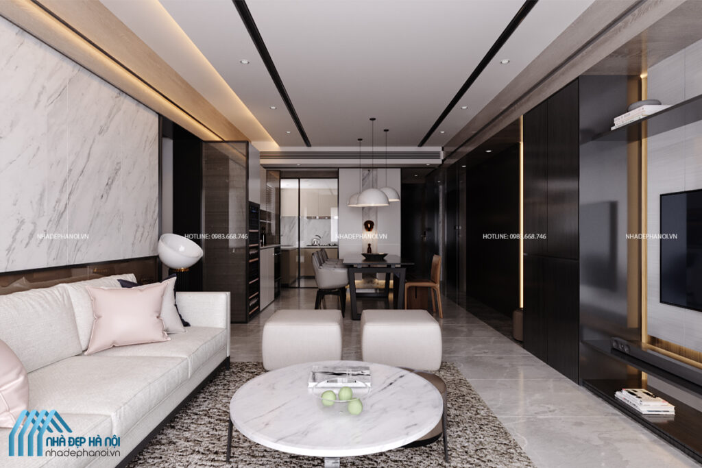 Thiết kế nội thất chung cư Kim Văn Kim Lũ 68m2 - 1 phòng ngủ đẹp, tiện nghi