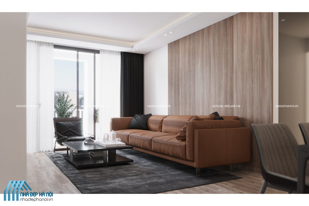 Thiết kế nội thất không gian phòng khách hiện đại đơn giản cho chung cư Vinhomes Ocean Park.