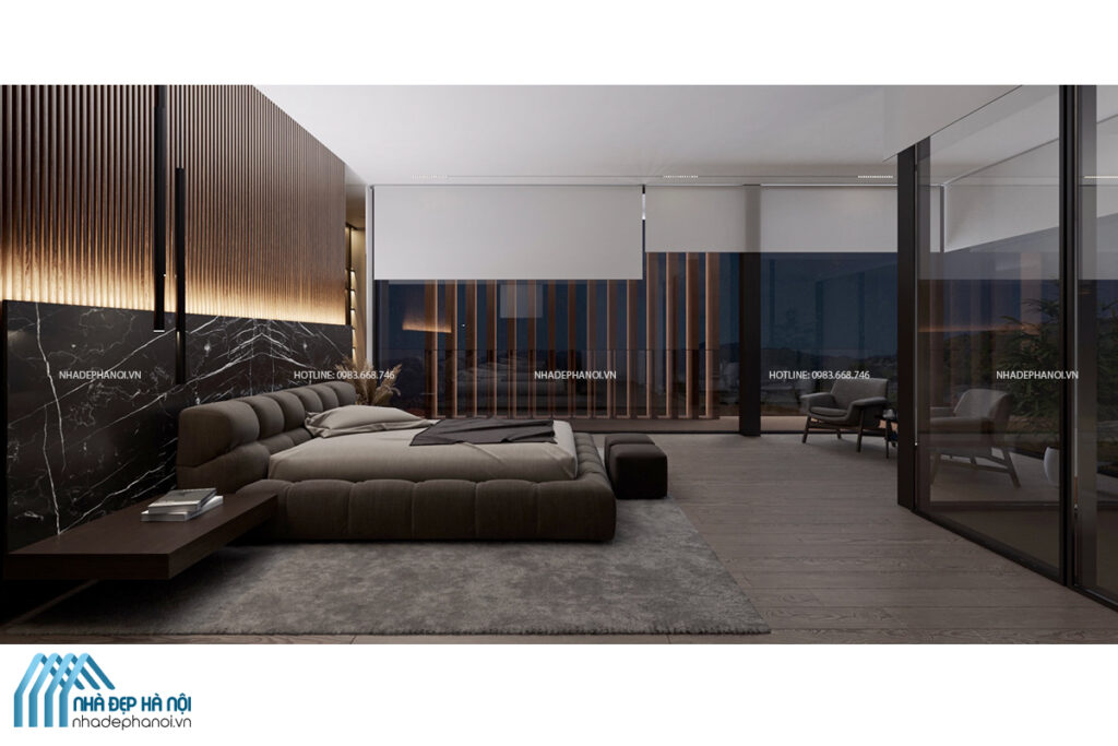 Thiết kế nội thất phòng ngủ biệt thự Vinhomes Gardenia hiện đại và tinh tế.