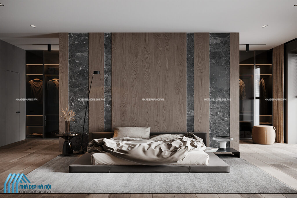 Thiết kế phòng ngủ tối giản, sang trọng và tiện ích tại biệt thự Geleximco 